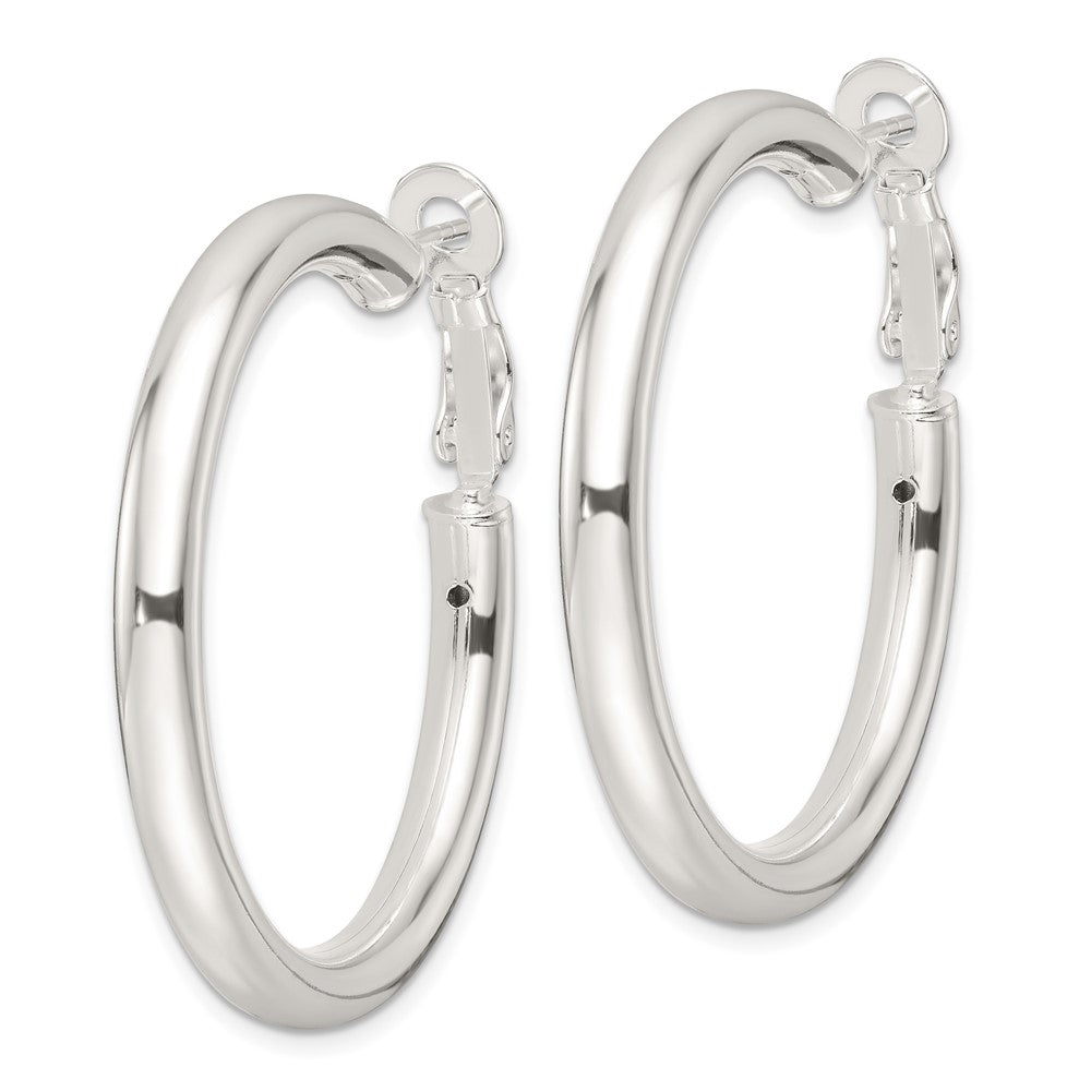QE16956 Sterling Silver Polished 40x4mm Omega Back Round Hoop Earrings