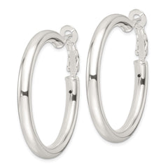 QE16956 Sterling Silver Polished 40x4mm Omega Back Round Hoop Earrings