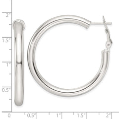 QE16956 Sterling Silver Polished 40x4mm Omega Back Round Hoop Earrings