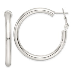 QE16956 Sterling Silver Polished 40x4mm Omega Back Round Hoop Earrings