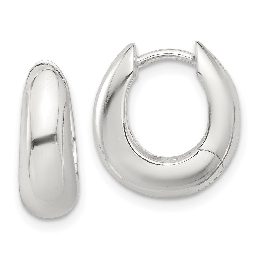 QE16961 Sterling Silver E-coated Tapered Hinged Hoop Earrings