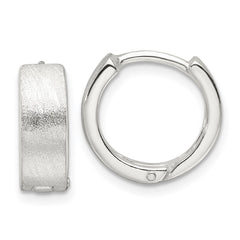 QE16967 Sterling Silver Brushed and Polished 5mm Hinged Hoop Earrings