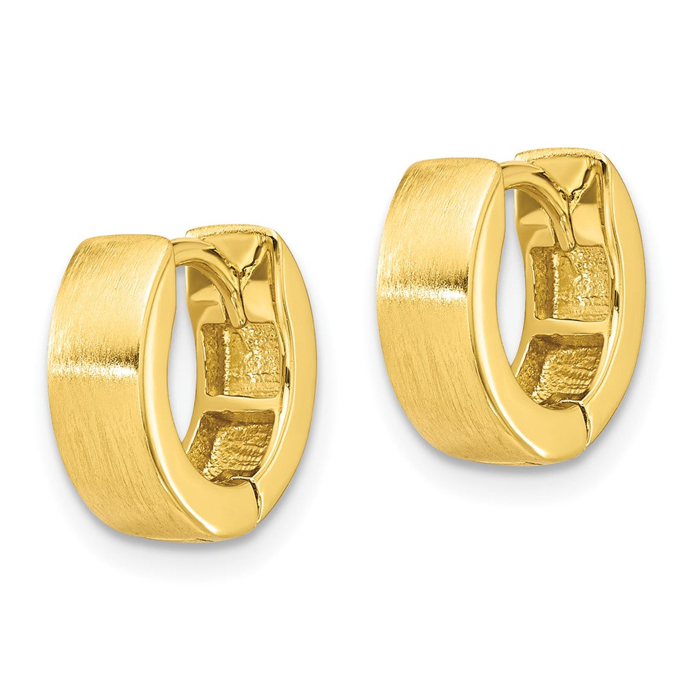 QE16968GP Sterling Silver Gold-tone Brushed 4x13mm Hinged Huggie Hoop Earrings