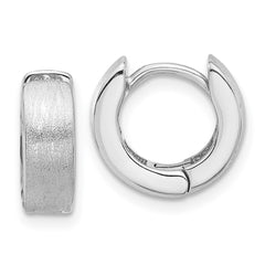 QE16968 Sterling Silver Rhodium-plated Brushed 4x13mm Hinged Hoop Earrings