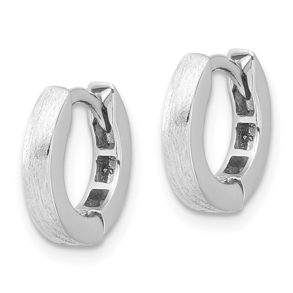 QE16969 Sterling Silver Rhodium-plated Brushed 3x13mm Hinged Hoop Earrings