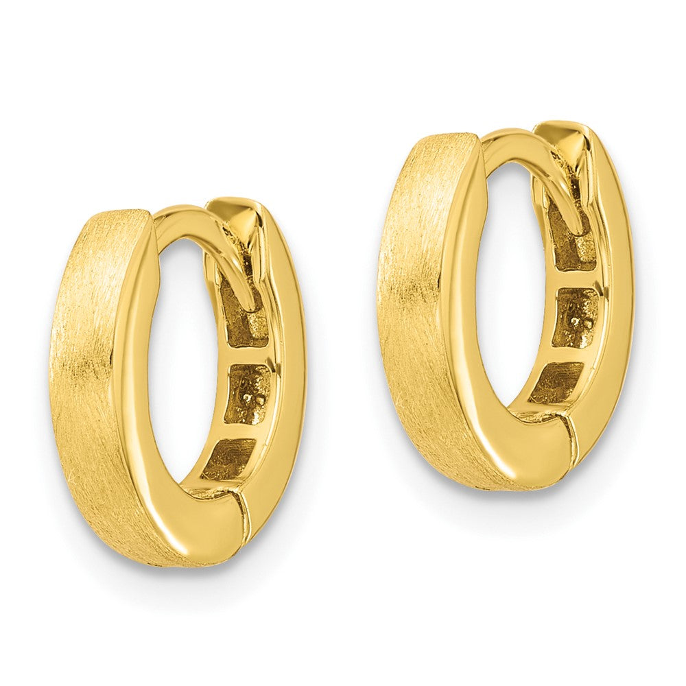 QE16969GP Sterling Silver Gold-tone Brushed 3x13mm Hinged Huggie Hoop Earrings