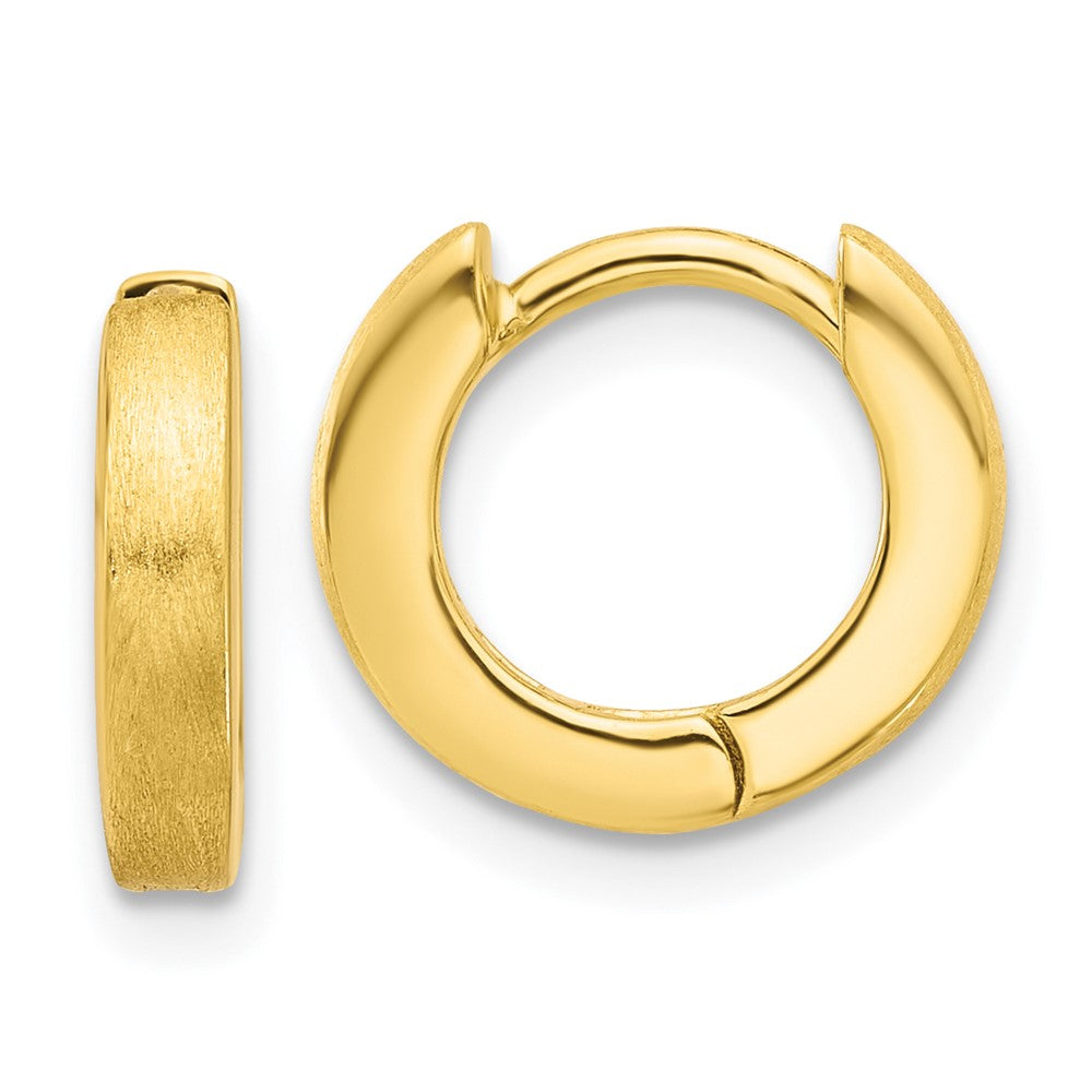QE16969GP Sterling Silver Gold-tone Brushed 3x13mm Hinged Huggie Hoop Earrings