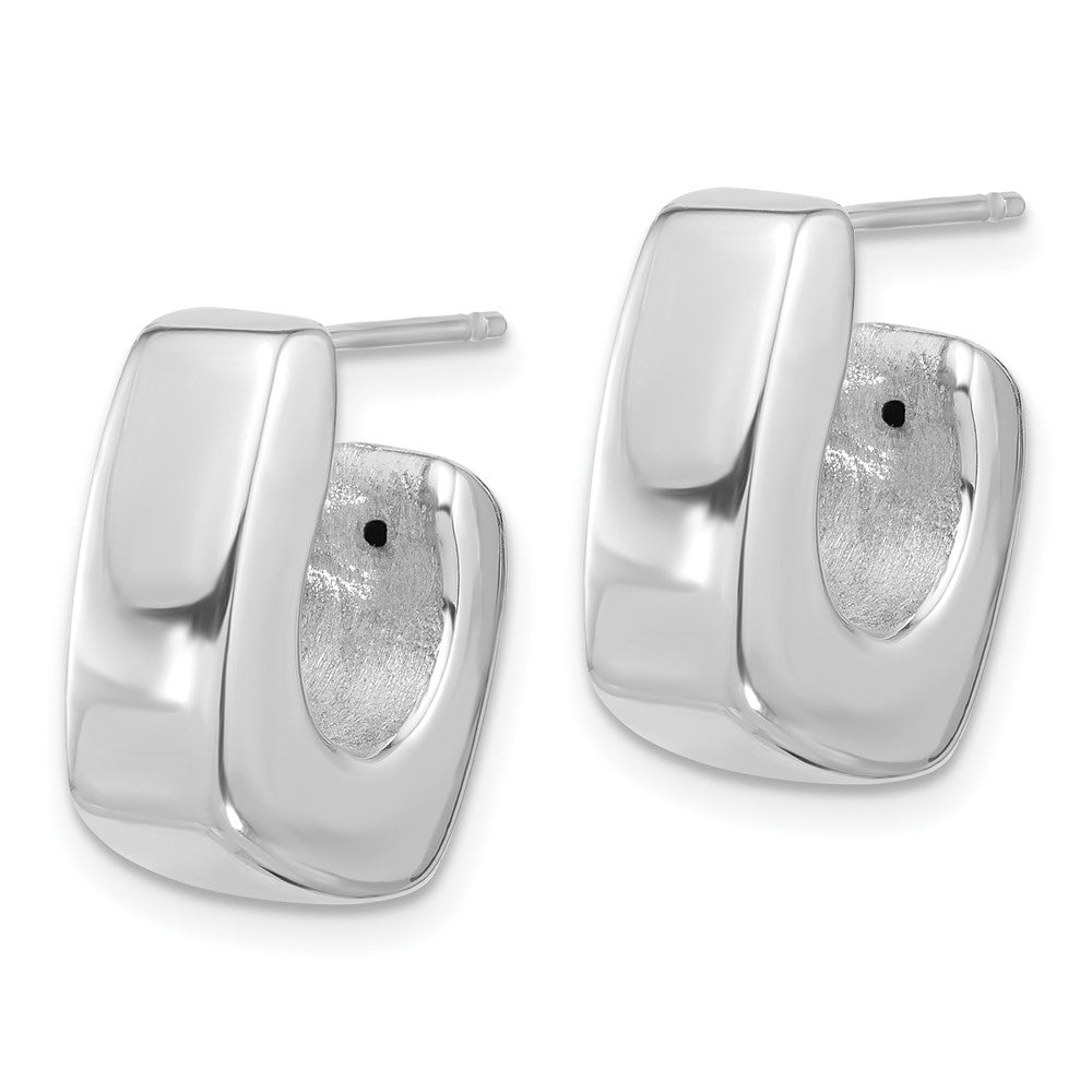 QE16971 Sterling Silver Rhodium-plated Polished Square C-Hoop Post Earrings