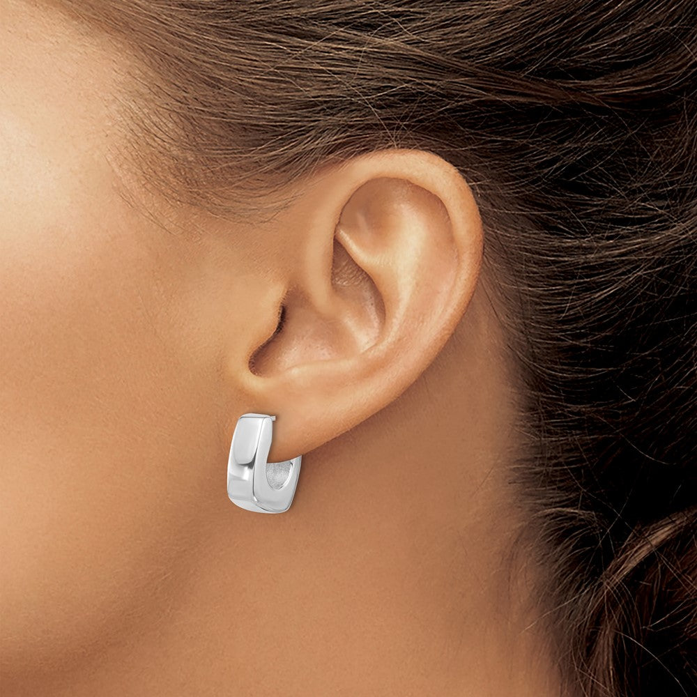 QE16971 Sterling Silver Rhodium-plated Polished Square C-Hoop Post Earrings