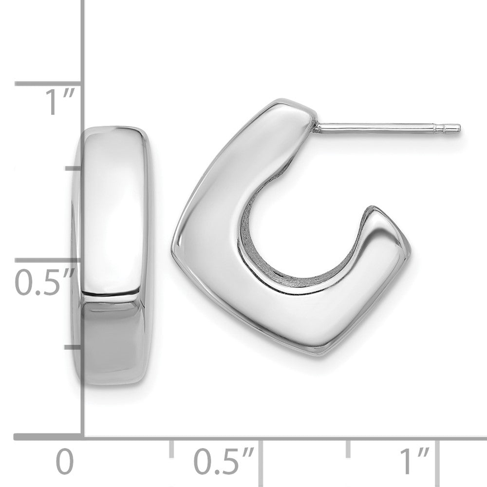 QE16971 Sterling Silver Rhodium-plated Polished Square C-Hoop Post Earrings