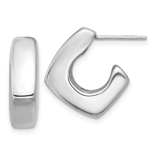 QE16971 Sterling Silver Rhodium-plated Polished Square C-Hoop Post Earrings