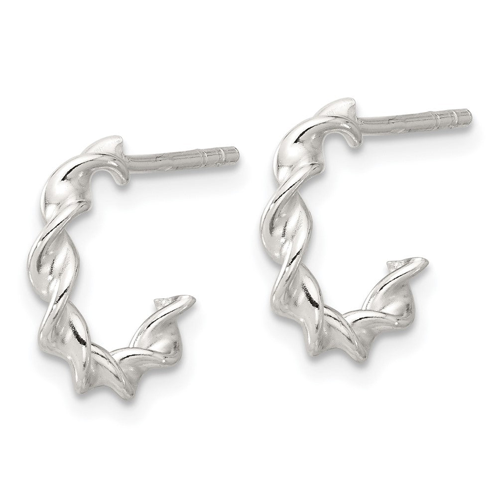 QE16978 Sterling Silver E-coated Twisted Post Hoop Earrings