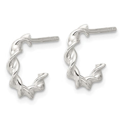 QE16978 Sterling Silver E-coated Twisted Post Hoop Earrings