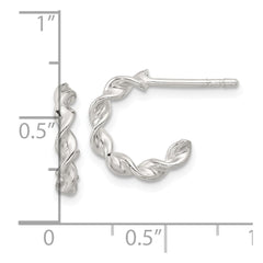 QE16978 Sterling Silver E-coated Twisted Post Hoop Earrings