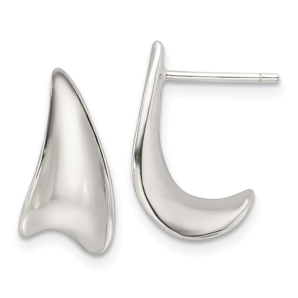 QE16981 Sterling Silver E-Coating Polished Fancy J Hoop Earrings