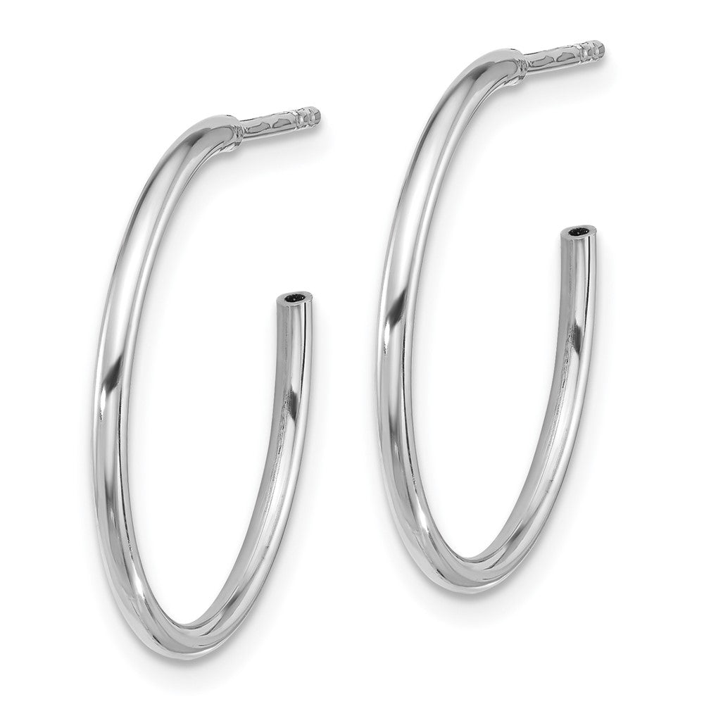 QE16984 Sterling Silver Rhodium-plated Polished Hollow Tube C-Hoop Earrings