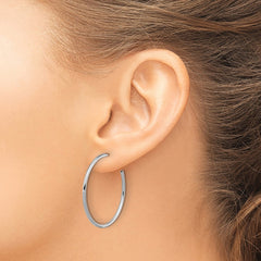 QE16985 Sterling Silver Rhodium-plated Polished Hollow Tube C-Hoop Earrings