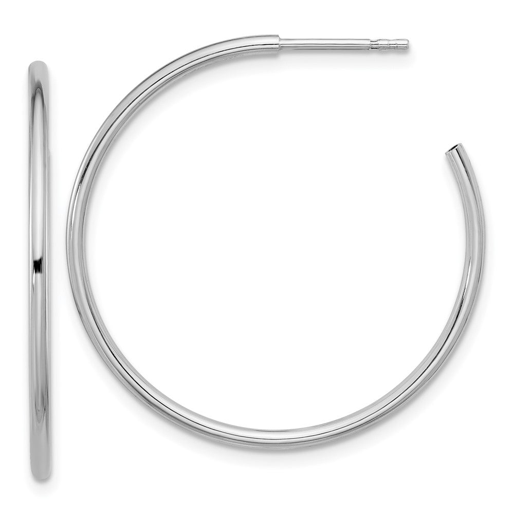 QE16985 Sterling Silver Rhodium-plated Polished Hollow Tube C-Hoop Earrings