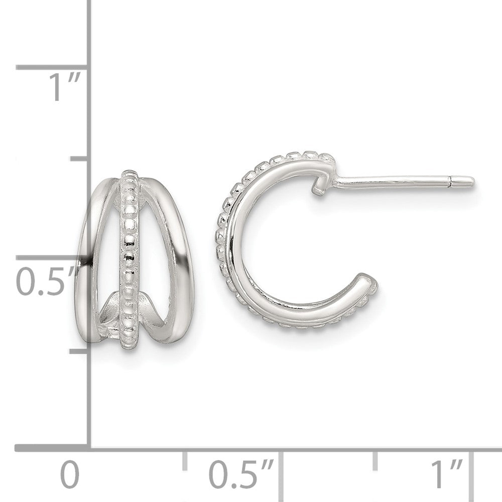 QE16987 Sterling Silver E-Coating Polished and Textured C-Hoop Earrings