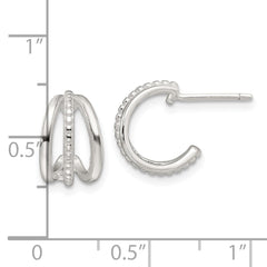 QE16987 Sterling Silver E-Coating Polished and Textured C-Hoop Earrings