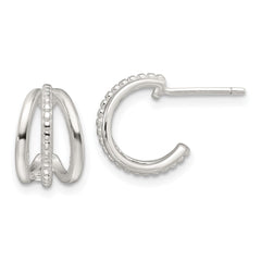 QE16987 Sterling Silver E-Coating Polished and Textured C-Hoop Earrings
