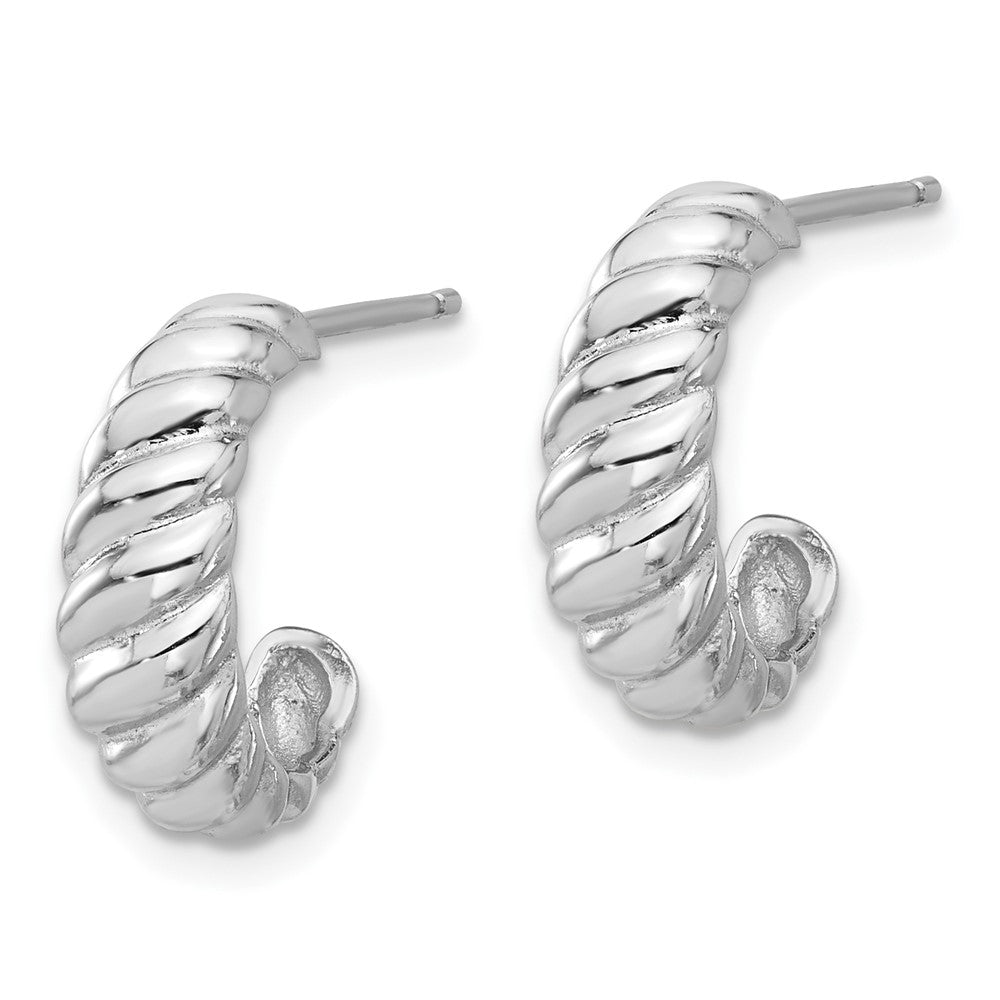 QE16995 Sterling Silver Rhodium-plated Scalloped Post Hoop Earrings