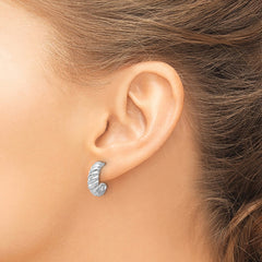 QE16995 Sterling Silver Rhodium-plated Scalloped Post Hoop Earrings