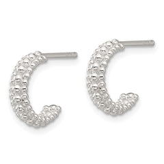 QE17001 Sterling Silver E-coated Beaded C-Hoop Earrings