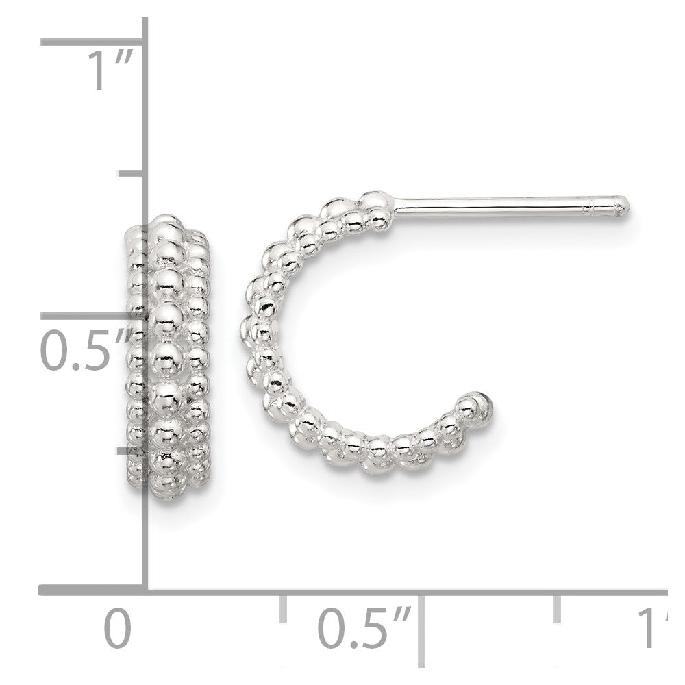 QE17001 Sterling Silver E-coated Beaded C-Hoop Earrings