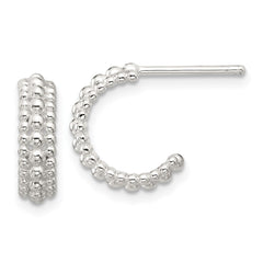 QE17001 Sterling Silver E-coated Beaded C-Hoop Earrings