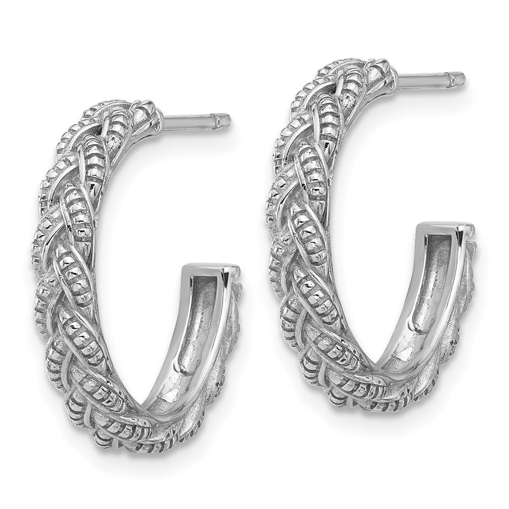 QE17004 Sterling Silver Rhodium-plated Textured Braided C-Hoop Earrings