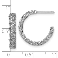 QE17004 Sterling Silver Rhodium-plated Textured Braided C-Hoop Earrings