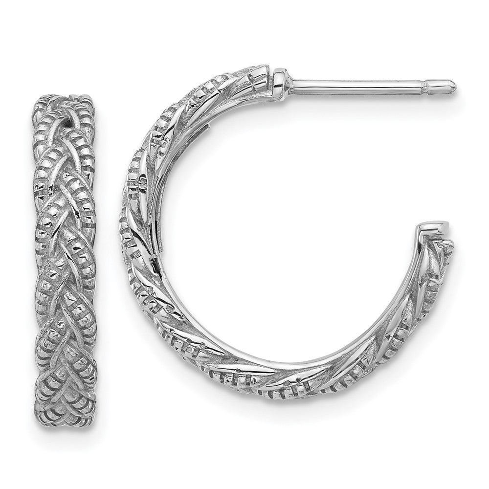 QE17004 Sterling Silver Rhodium-plated Textured Braided C-Hoop Earrings