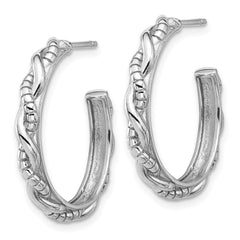 QE17005 Sterling Silver Rhodium-plated Textured Twisted C-Hoop Earrings