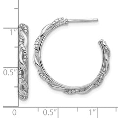 QE17005 Sterling Silver Rhodium-plated Textured Twisted C-Hoop Earrings