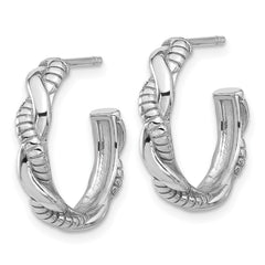 QE17006 Sterling Silver Rhodium-plated Textured Twisted C-Hoop Earrings