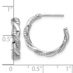 QE17006 Sterling Silver Rhodium-plated Textured Twisted C-Hoop Earrings