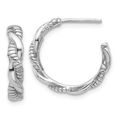QE17006 Sterling Silver Rhodium-plated Textured Twisted C-Hoop Earrings