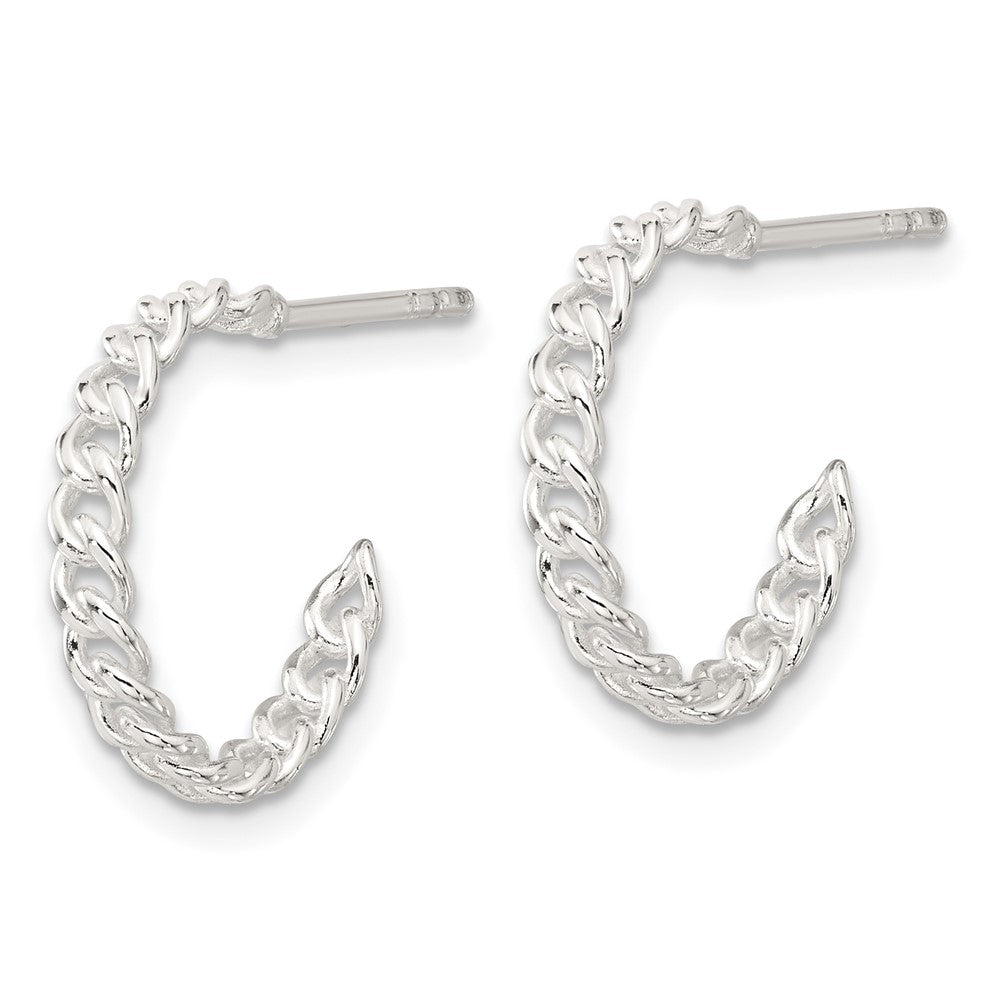 QE17011 Sterling Silver E-coated Curb Link C-Hoop Earrings