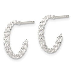 QE17011 Sterling Silver E-coated Curb Link C-Hoop Earrings