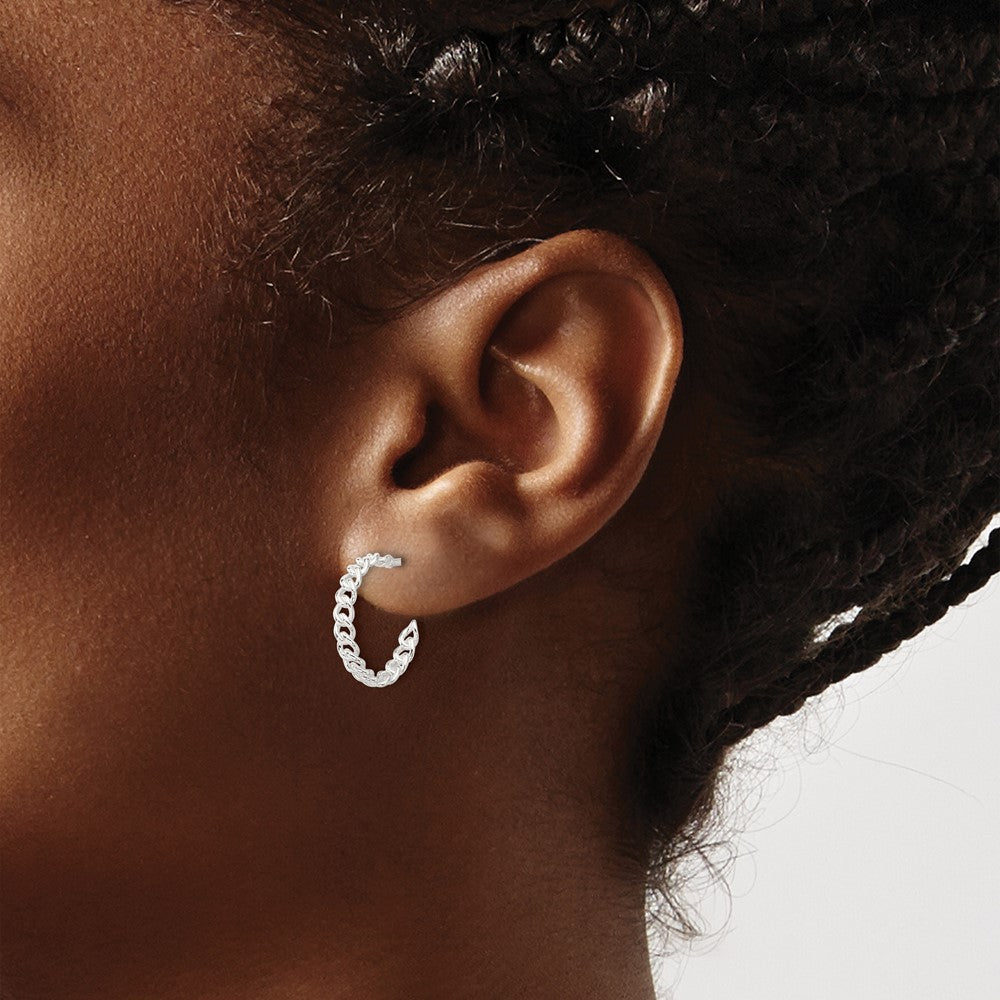 QE17011 Sterling Silver E-coated Curb Link C-Hoop Earrings