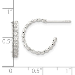 QE17011 Sterling Silver E-coated Curb Link C-Hoop Earrings