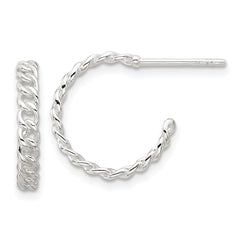 QE17011 Sterling Silver E-coated Curb Link C-Hoop Earrings