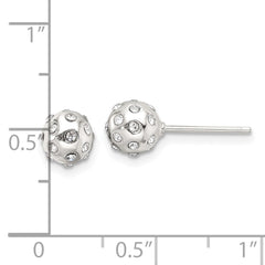 QE17025 Sterling Silver Polished CZ 6.5mm Ball Stud Earrings