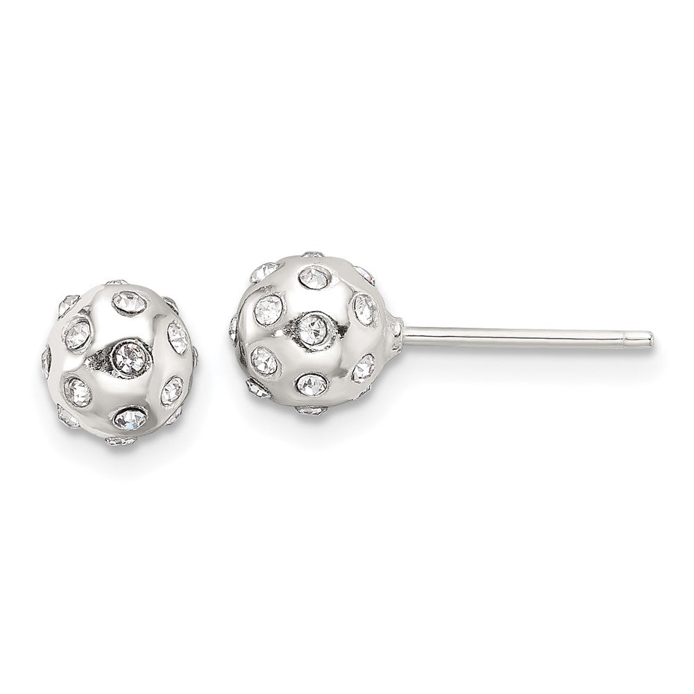 QE17025 Sterling Silver Polished CZ 6.5mm Ball Stud Earrings