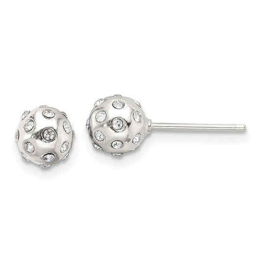 QE17025 Sterling Silver Polished CZ 6.5mm Ball Stud Earrings