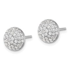 QE17030 Sterling Silver Rhodium-plated Pav������ CZ Domed Post Earrings