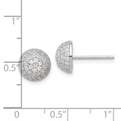 QE17030 Sterling Silver Rhodium-plated Pav������ CZ Domed Post Earrings