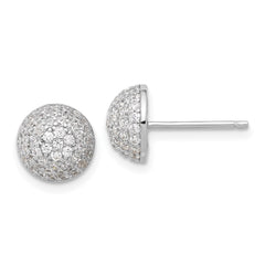 QE17030 Sterling Silver Rhodium-plated Pav������ CZ Domed Post Earrings