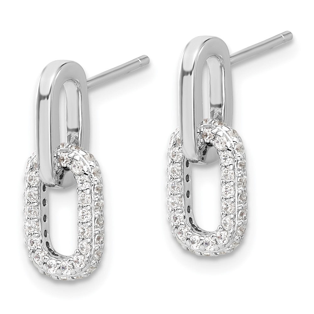 QE17034 Sterling Silver Rhodium-plated Pave CZ Link Design Post Dangle Earrings